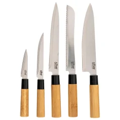 Conjunto de facas e utensílios com suporte em bambu