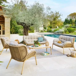 Conjunto de jardim MELOANE efeito madeira 7 lugares