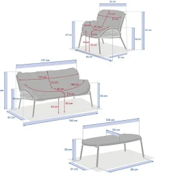 Conjunto de jardim MELOANE efeito madeira 7 lugares