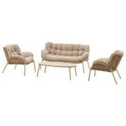Conjunto de jardim MELOANE efeito madeira 5 lugares