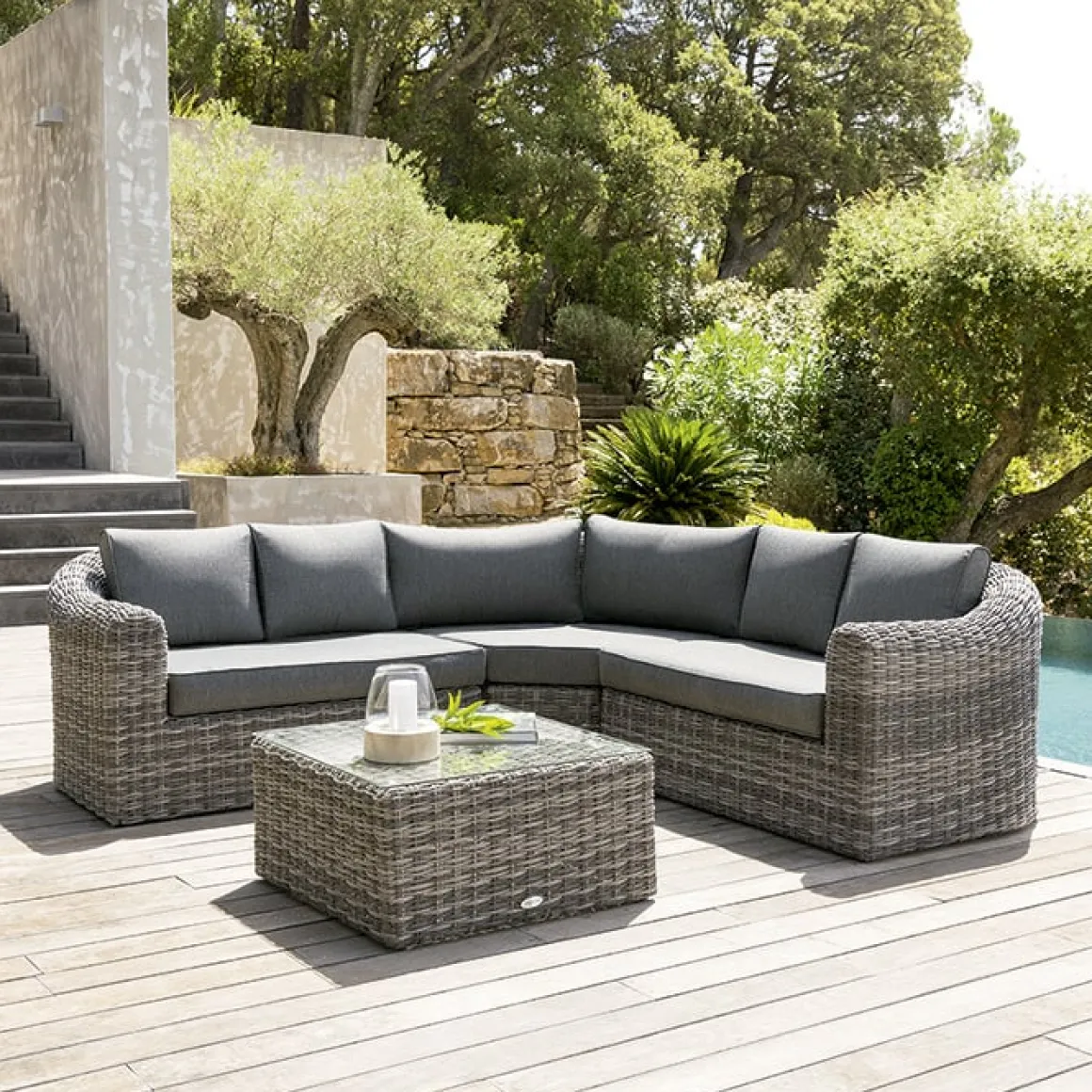 Conjunto de jardim MOORÉA TERRE d'ombre em rattan sintético