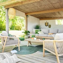 Conjunto de jardim PAPOUASIE taupe em madeira acácia