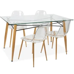 Conjunto de mesa com tampo de vidro e 4 cadeiras VANITY