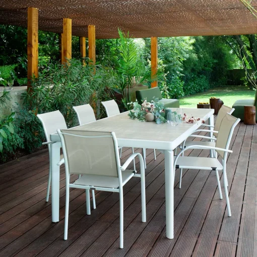 Conjunto de mesa fixa IBAIA e 6 cadeiras PIAZZA
