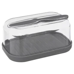 Conjunto de queijeira e manteigueira cinza com faca