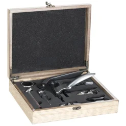 Conjunto de vinicultura com 9 acessórios e caixa de madeira