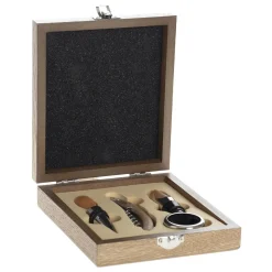 Conjunto para vinho com caixa em mdf e 4 peças