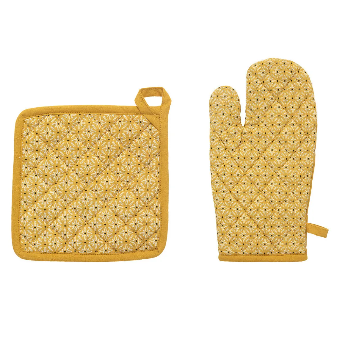 Conjunto pega e luva de cozinha amarelo