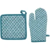 Conjunto pega e luva de cozinha azul