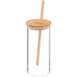 Copo de vidro com palhinha e tampa