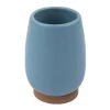Copo WC Azul Mate Em Cerâmica E Bambu