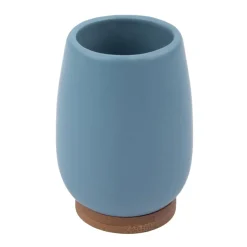 Copo WC Azul Mate Em Cerâmica E Bambu