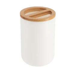 Copo wc branco com tampa em bambu