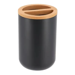 Copo wc preto com tampa em bambu