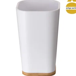 Copo/Saboneteira WC Branco Com Bambu