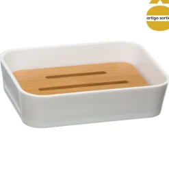 Copo/Saboneteira WC Branco Com Bambu