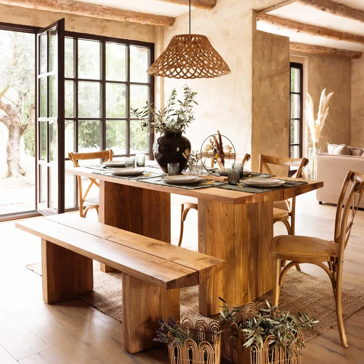 Coroa de flores secas CARAVANE com suporte em madeira