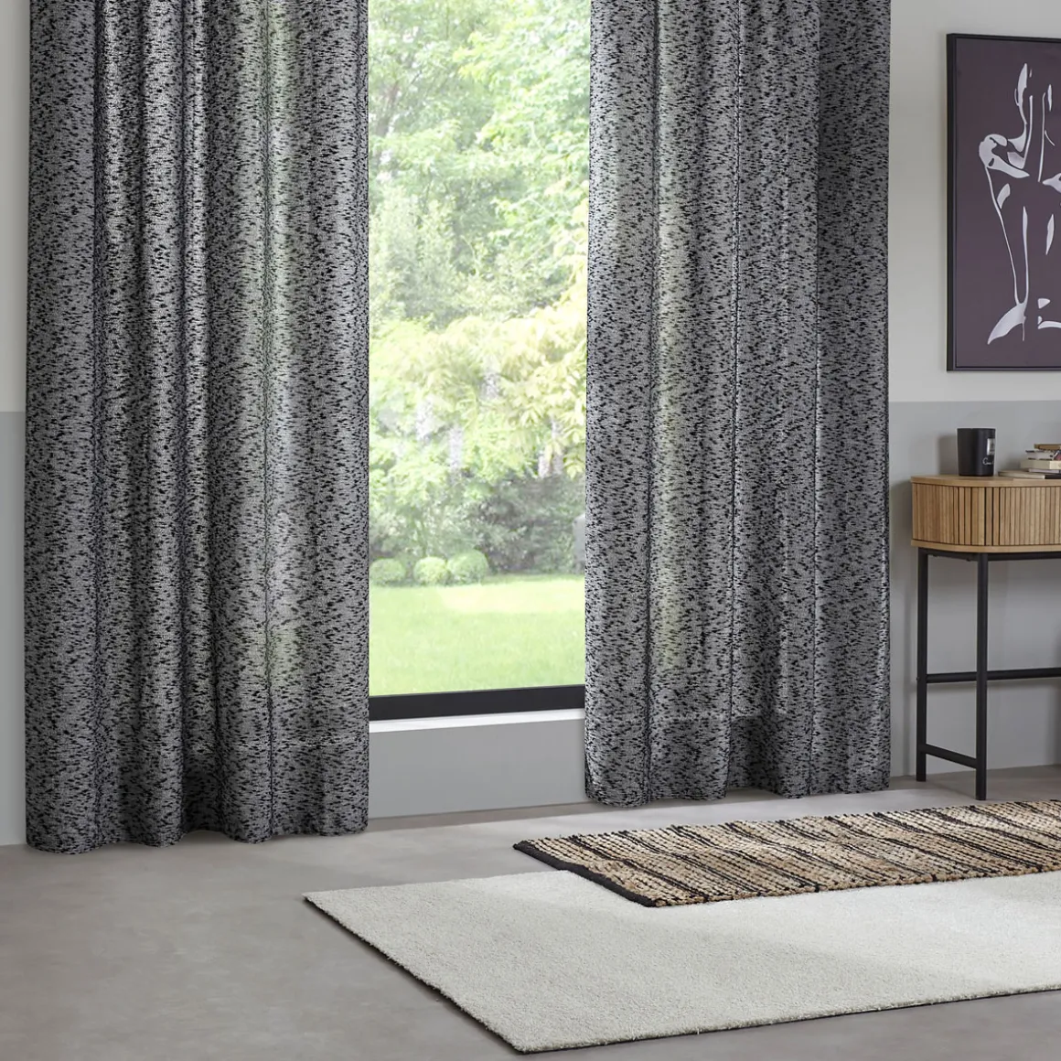 Cortina ASKA cinza e preta com textura 140x260cm