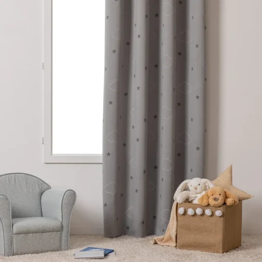 Cortina cinza fluorescente com nuvens 140x250cm