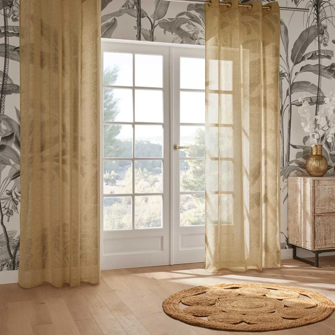 Cortina INDIE bege com flores 140x240cm