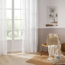 Cortina nata branca com riscas bege 140x240cm
