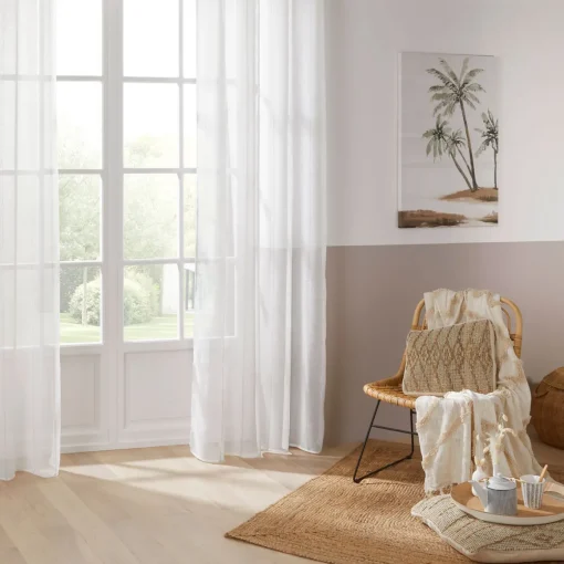 Cortina nata branca com riscas bege 140x240cm