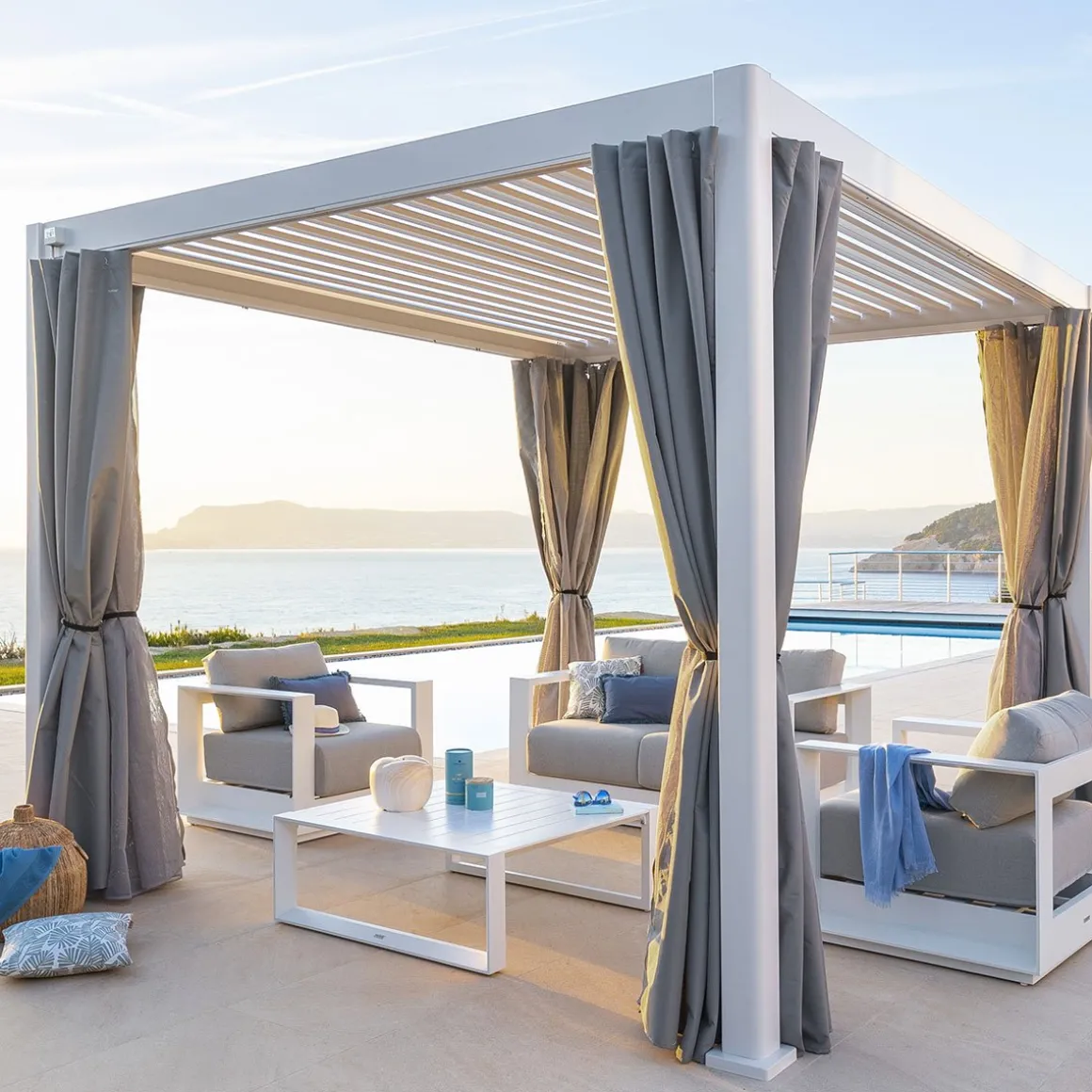 Cortinas e mosquiteiras para pérgola ÉVORA branco 3,6x3,6m