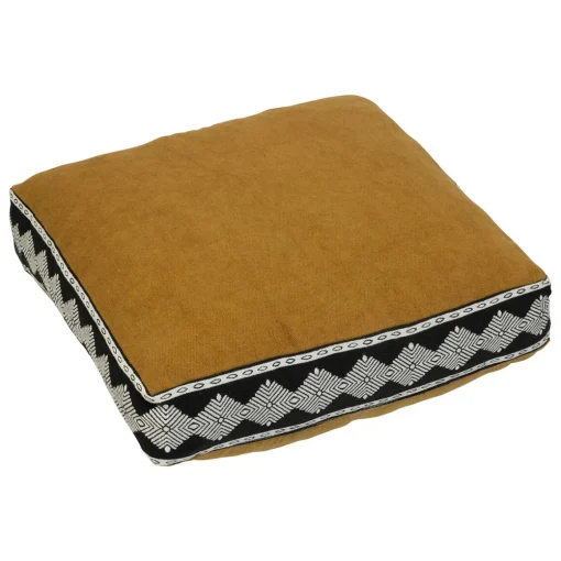 Coxim de chão bordado INUIT ocre e preto 48x48cm