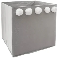 Cubo de arrumação cinza com pompons 29cm