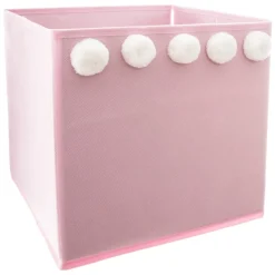 Cubo de arrumação rosa com pompons 29cm