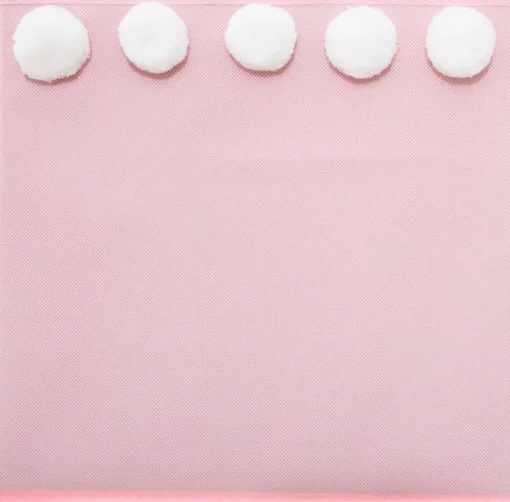 Cubo de arrumação rosa com pompons 29cm