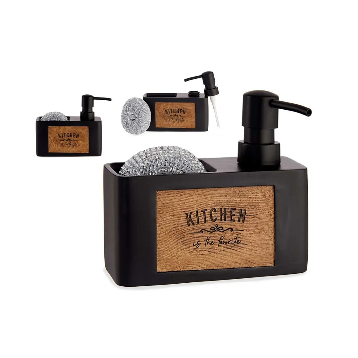 Doseador para detergente com suporte para esponja preto