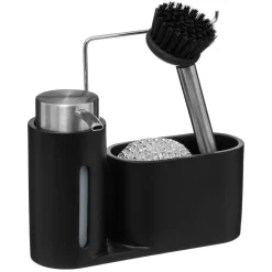 Doseador preto para detergente com esponja e escova