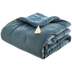 Edredão fundo de cama azul veludo 80x180cm