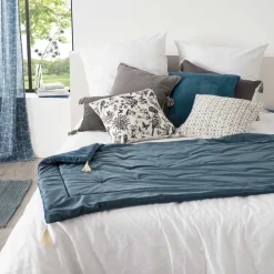 Edredão fundo de cama azul veludo 80x180cm