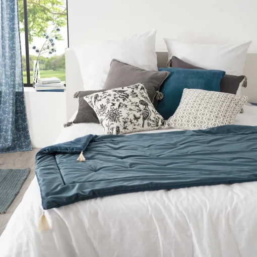Edredão fundo de cama azul veludo 80x180cm