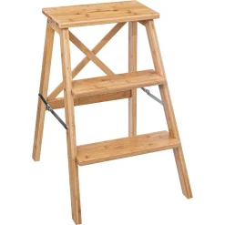 Escadote com 3 degraus em bambu