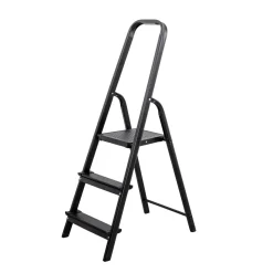 Escadote preto com 3 degraus em alumínio 130cm