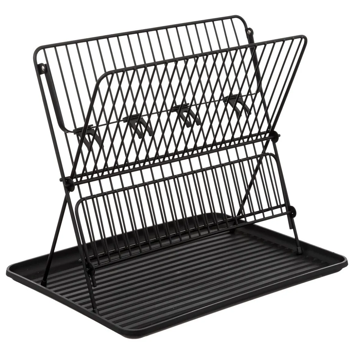 Escorredor de loiça preto em metal com 2 níveis