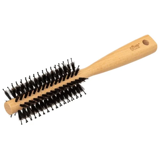 Escova de cabelo bege em madeira