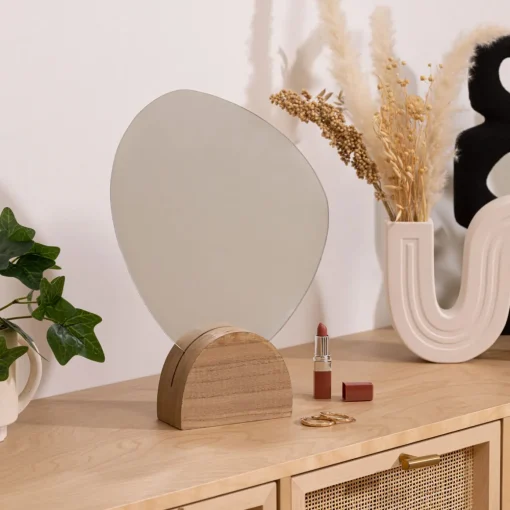 Espelho de mesa OLME com base em madeira