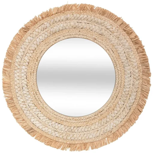 Espelho de parede CELIA bege ráfia 68cm