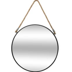 Espelho de parede ETNIC redondo preto com corda 55cm