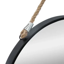 Espelho de parede ETNIC redondo preto com corda 55cm