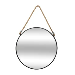 Espelho de parede ETNIC redondo preto com corda 38cm