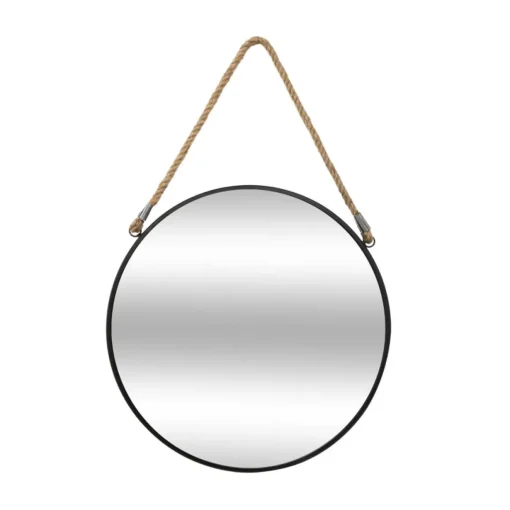 Espelho de parede ETNIC redondo preto com corda 38cm