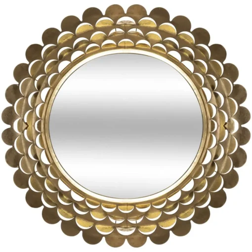Espelho de parede flor em metal dourado