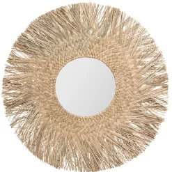Espelho de parede redondo ael bege em ráfia 80cm