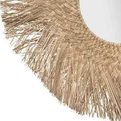 Espelho de parede redondo ael bege em ráfia 80cm