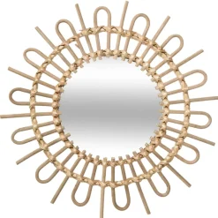 Espelho decorativo de parede bege em rattan sol